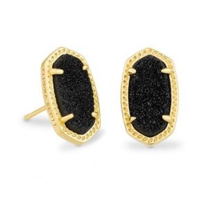 NWOT Kendra Scott Ellie Gold Stud Earrings in Black druzy